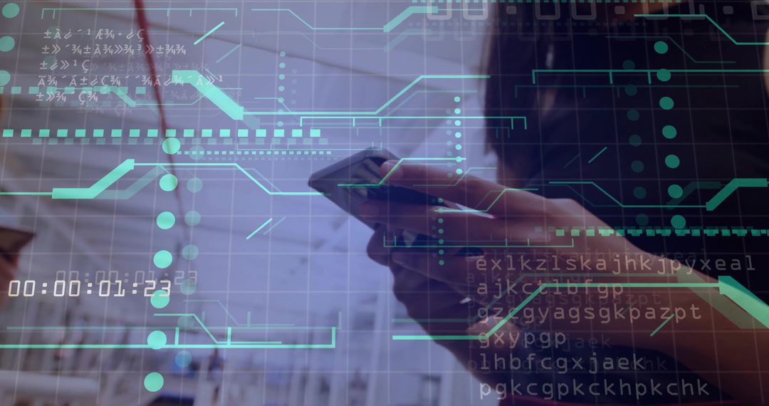 Smartphone Usage in Futuristic Digital Interface Concept