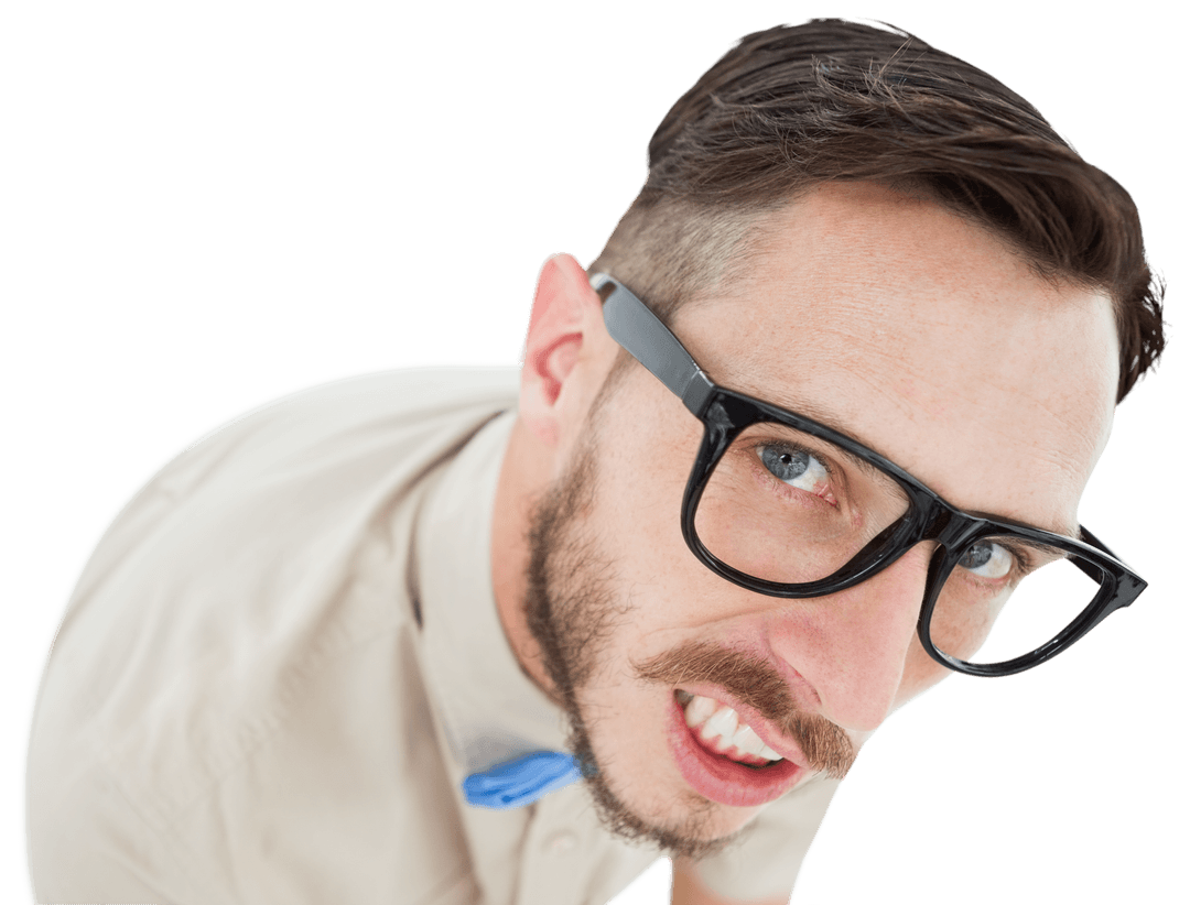 Transparent Image of a Geeky Hipster with Glasses Looking Up