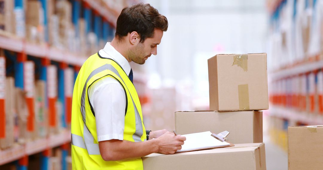 Warehouse Worker Checking Inventory on Clipboard - Free Images, Stock Photos and Pictures on Pikwizard.com