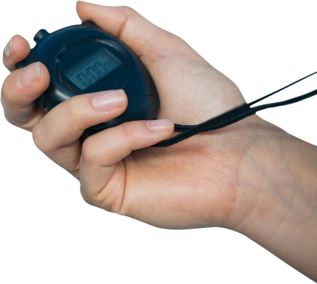 Close-Up of Transparent Hand Holding Black Stopwatch for Timing - Download Free Stock Images Pikwizard.com