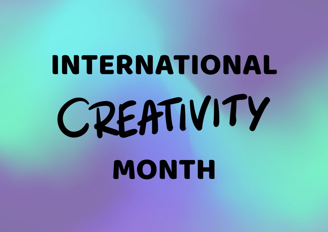 Digital composite image of international creativity month text in black font over colored background - Free Images, Stock Photos and Pictures on Pikwizard.com