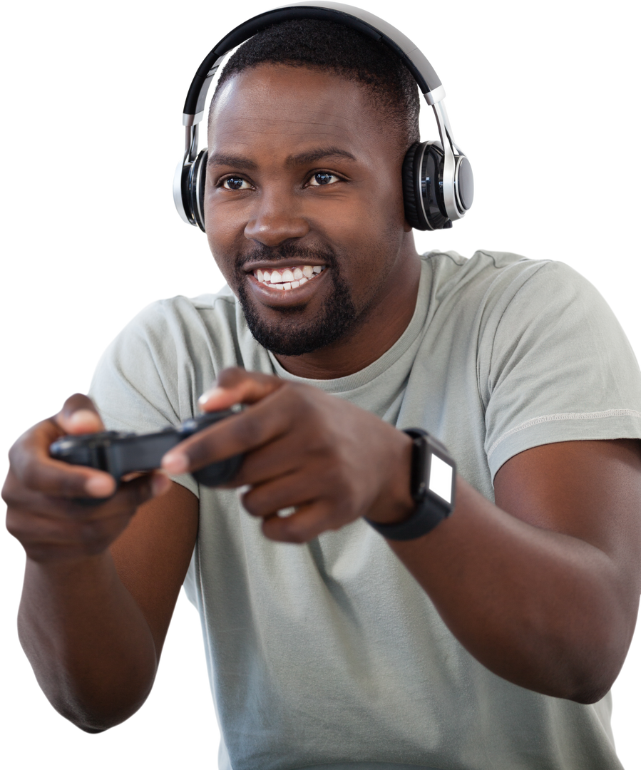 Smiling Man with Headphones Enjoying Video Game on Transparent Background - Download Free Stock Images Pikwizard.com