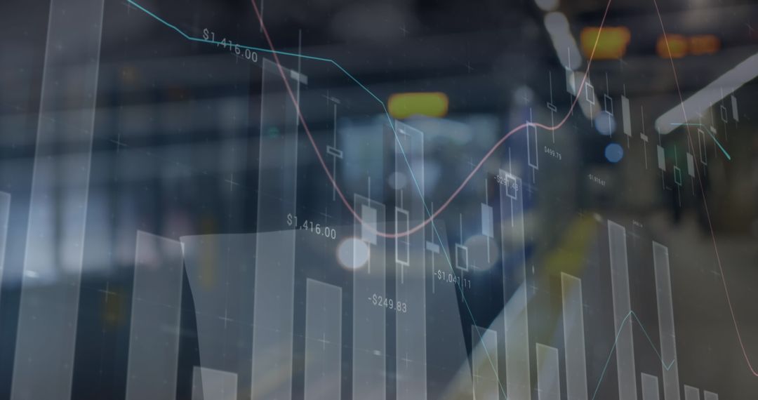 Financial Analytics Overlay on City Lights Background