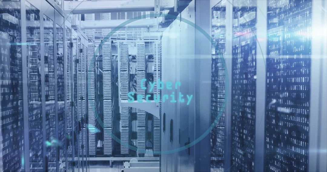 Futuristic Cyber Security in Data Center with Key Icon Overlay