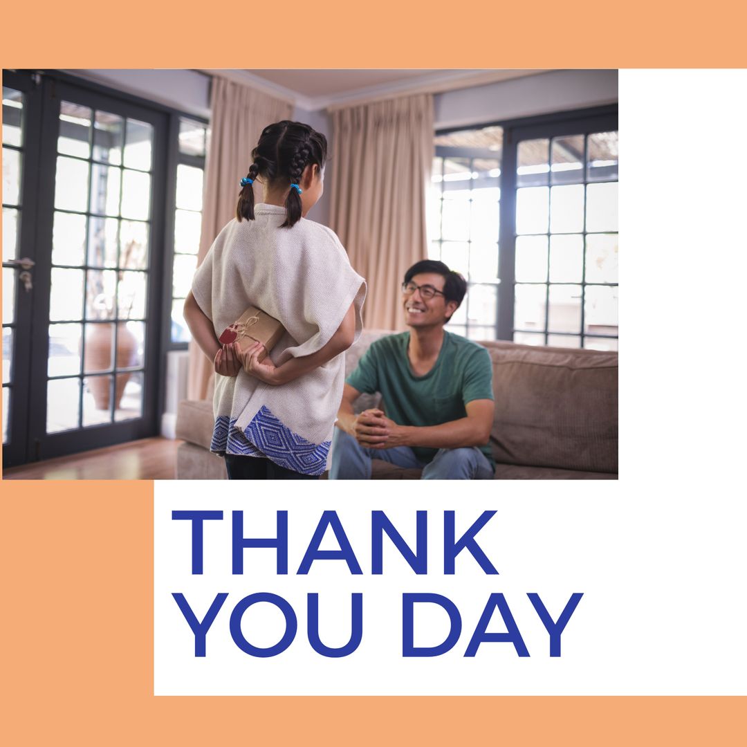 Young Girl Gives Gift to Smiling Father on Thank You Day