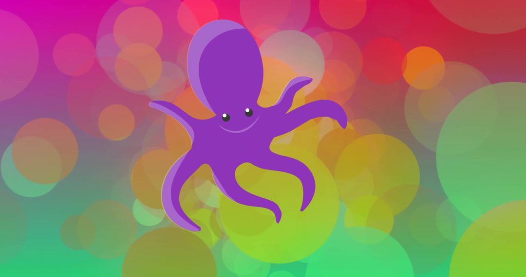 Cheerful Cartoon Octopus on Colorful Abstract Background