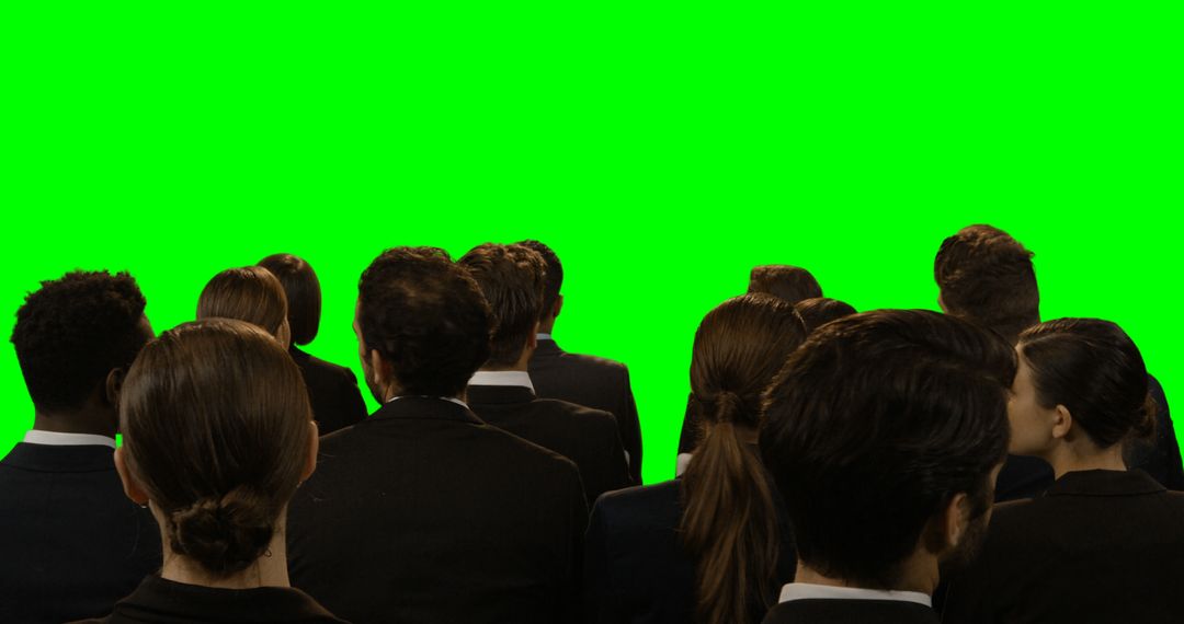 Business Team Facing Green Screen for Collaborative Project