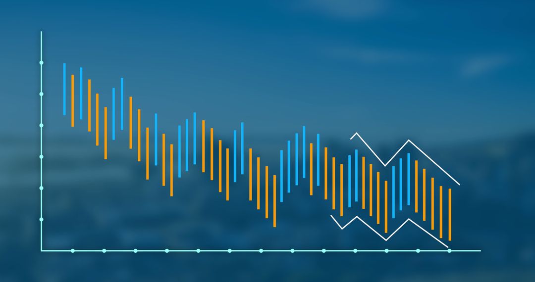 Financial Data Graph Overlaying Cityscape Background
