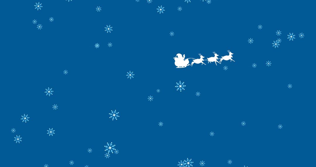 Santa in Sleigh Flying with Reindeer on Snowy Night