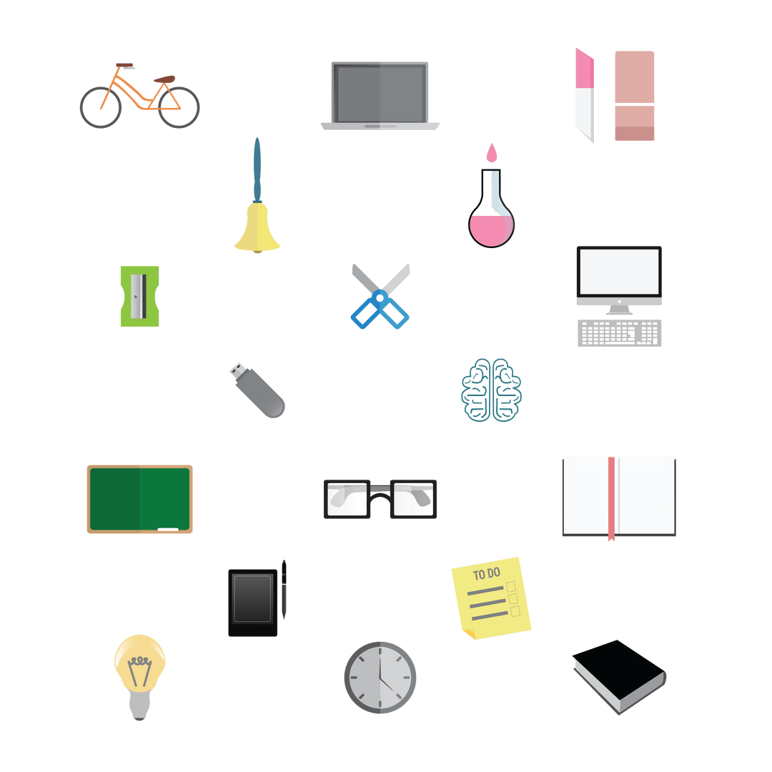 Transparent Illustrations of Educational Icons for Student Lifestyle