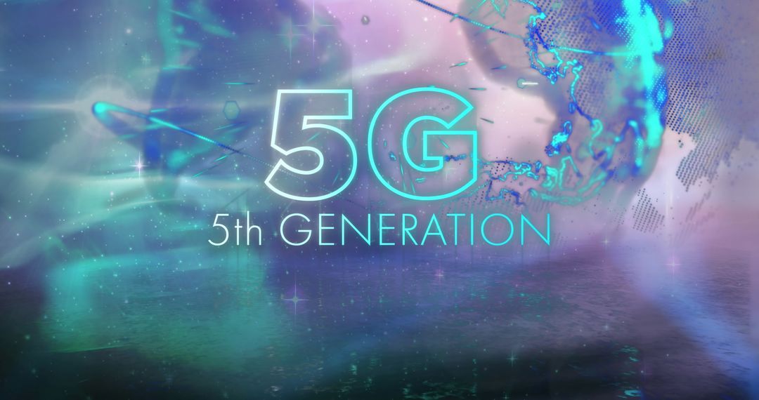 5G Technology Concept with Neon Blue Text and Spinning Globe