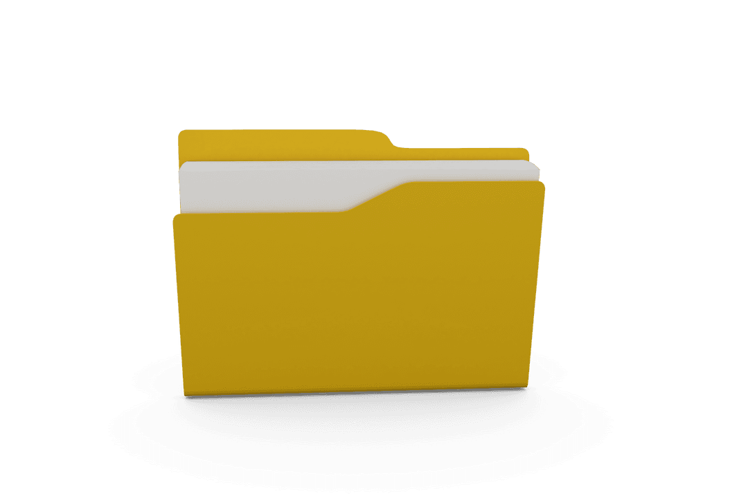 Yellow Folder Icon with White Paper on Transparent Background