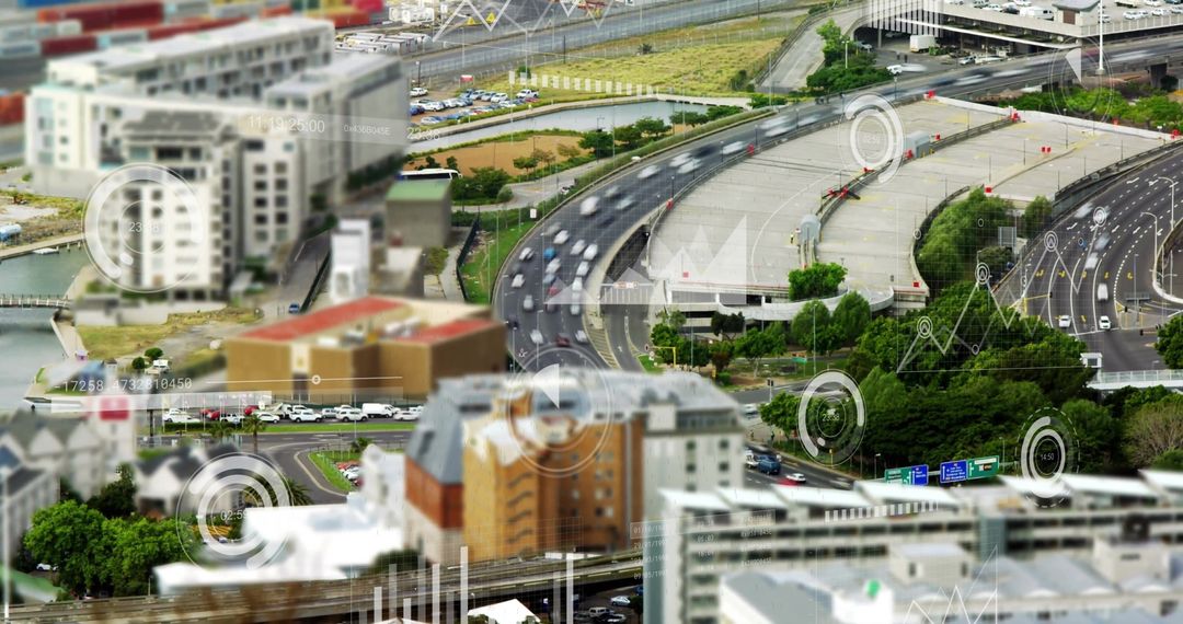 Highway Interchange with Digital Data Overlays from Aerial Perspective