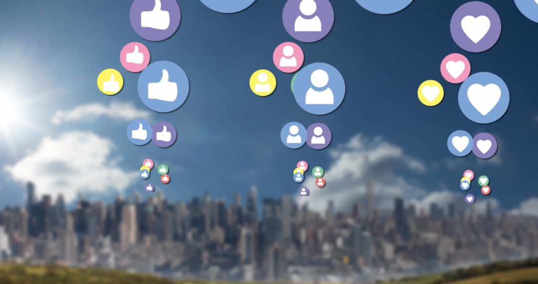 Social Media Icons Floating Above City Skyline