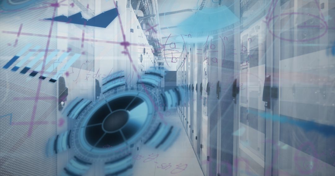 Abstract Digital Network and Data Processing in Server Room