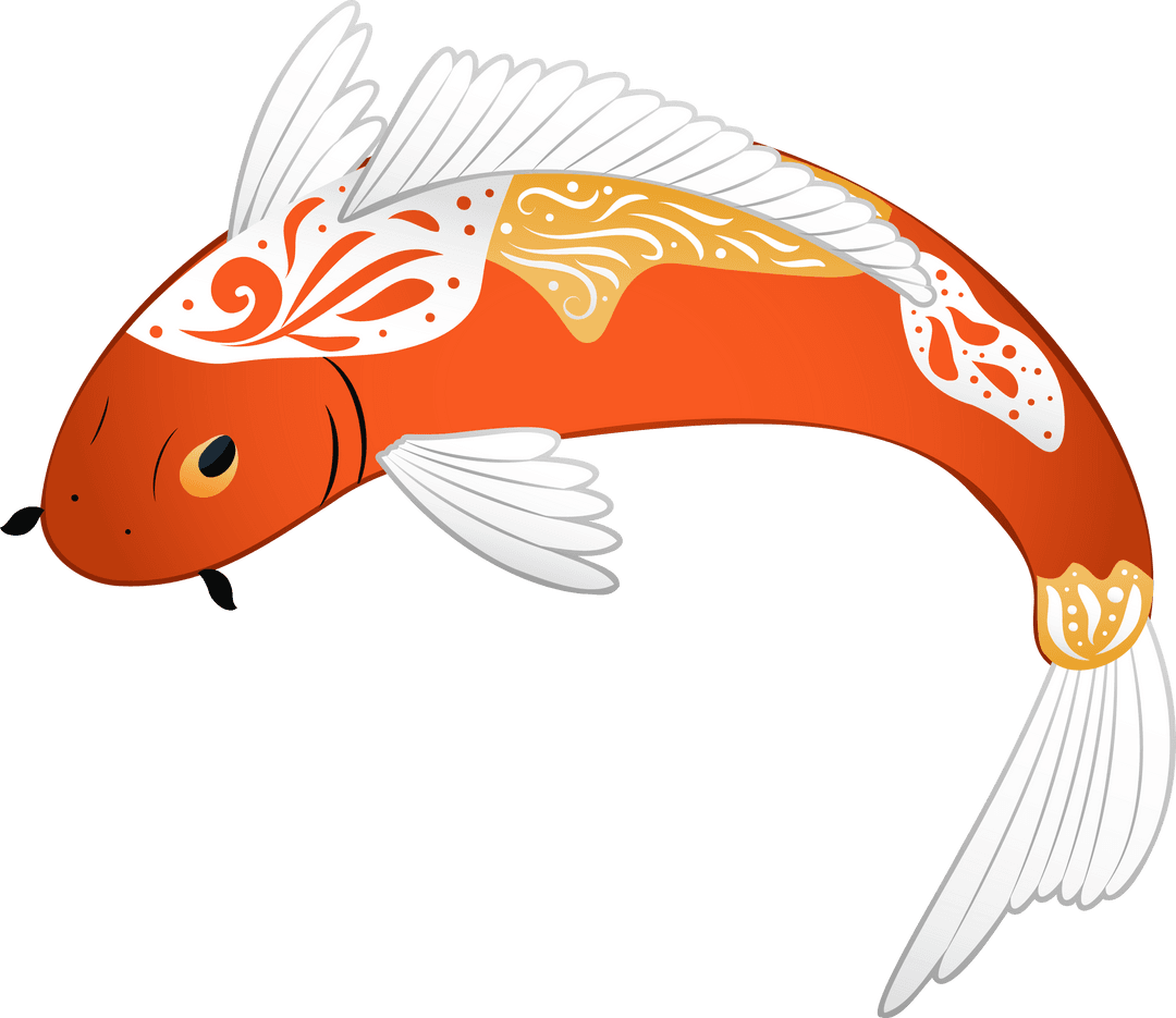 Elegant Ornamental Koi Fish with Gold Patterns on Transparent Background