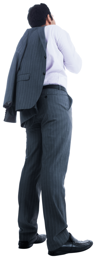 Back View of Businessman Looking Up Confidently on Transparent Background