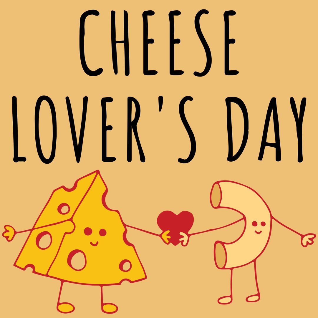 Cheese Lover's Day with Happy Cheese and Pasta Cartoon