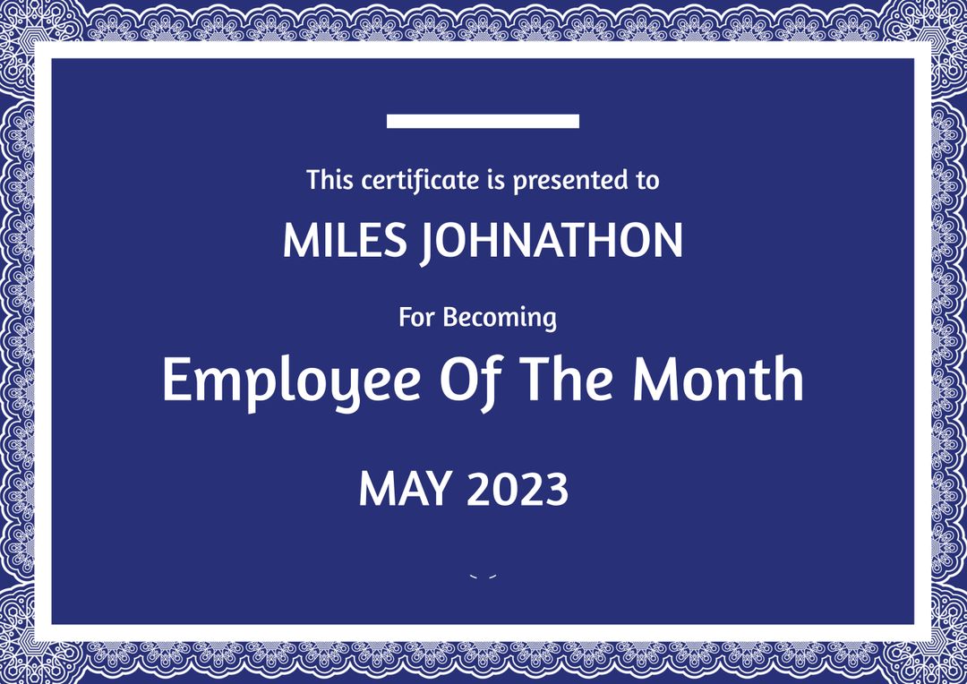 Elegant Employee of the Month Certificate with Blue Design - Download Free Stock Templates Pikwizard.com