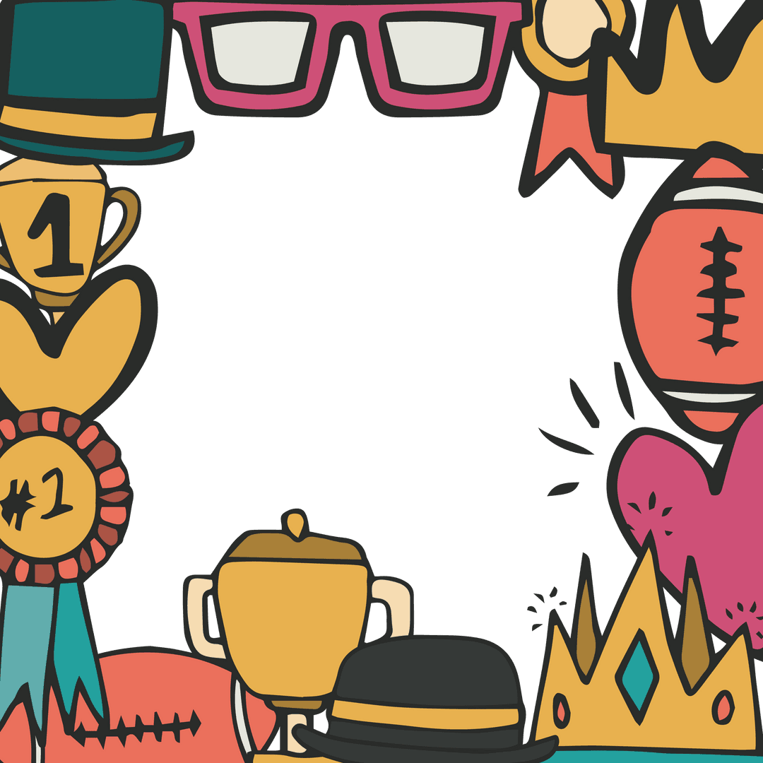 Colorful Frame with Award and Accessory Icons on Transparent Background