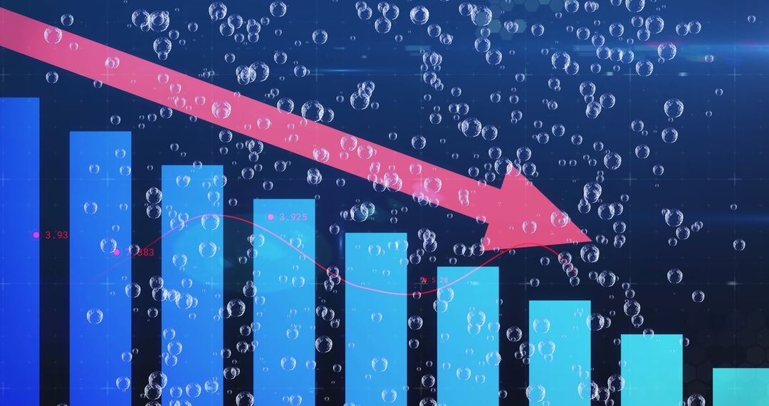 Falling Financial Graph with Descending Red Arrow and Bubbles