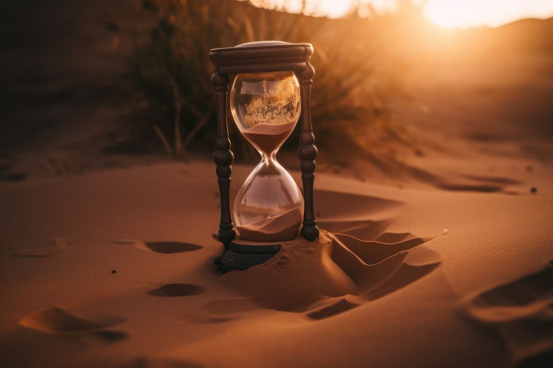 Close up of hourglass on sand in desert with sunlight, created using generative ai technology - Free Images, Stock Photos and Pictures on Pikwizard.com