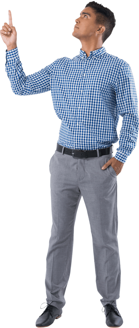 Transparent Full Length Man Pointing Upward