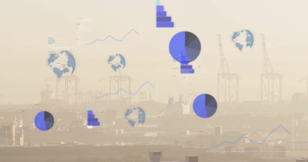 Digital Interface Over Cityscape Representing Global Data Exchange