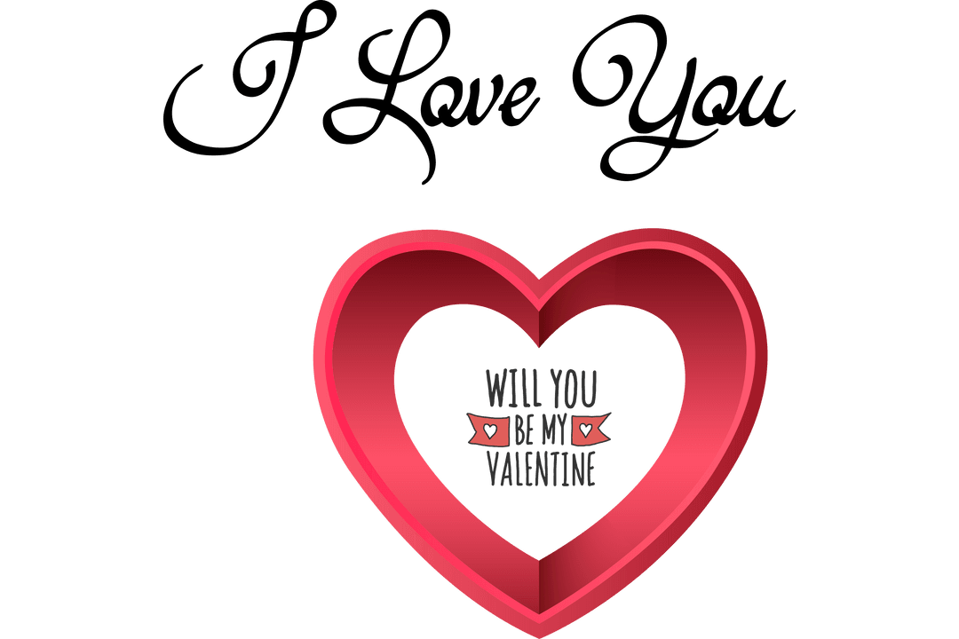 Heart Shape Illustration with I Love You Text on Transparent Background