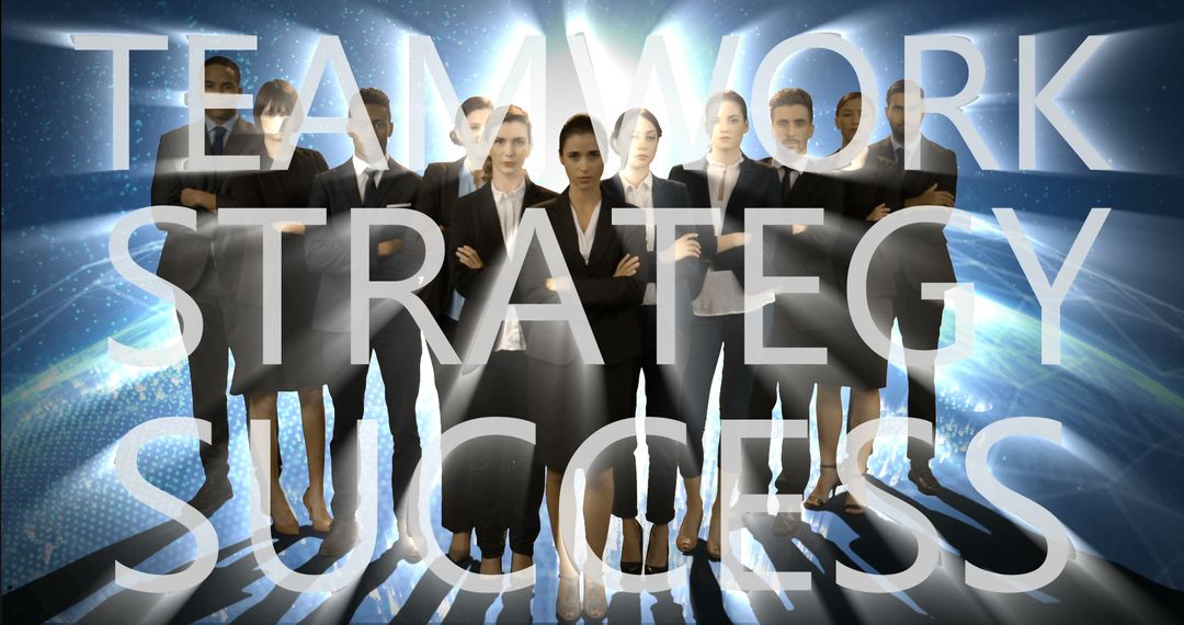 Confident Business Team in Dynamic Setting Epitomizing Teamwork and Leadership