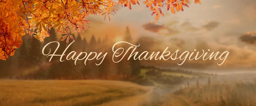 Autumn Leaves and Harvest Landscape Thanksgiving Greeting
