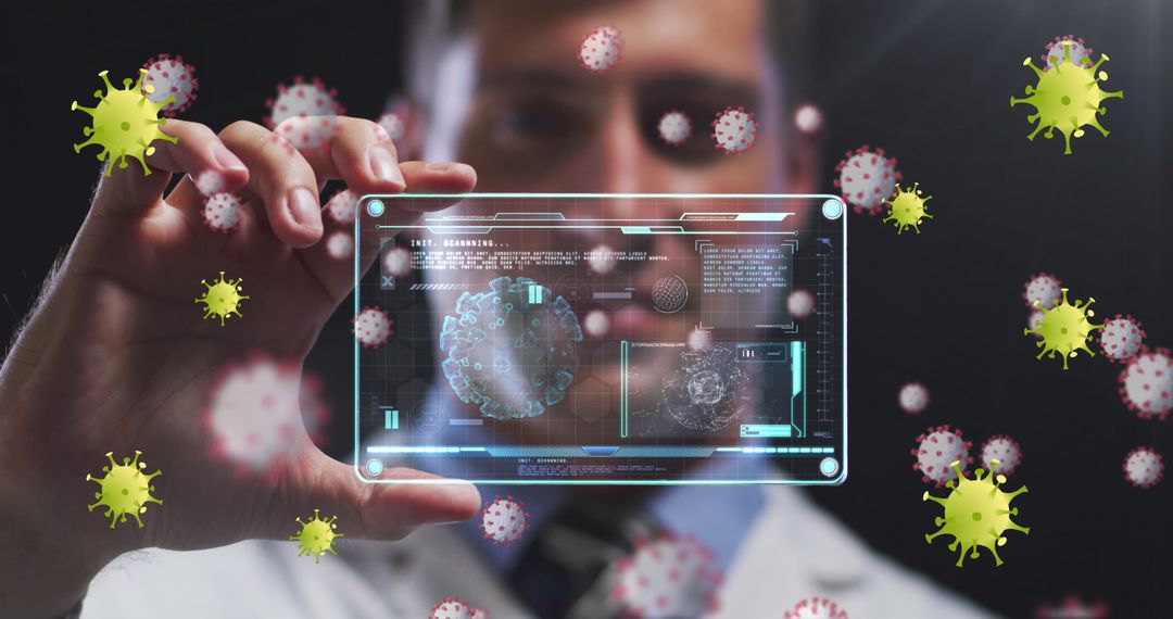 Doctor Analyzing Virtual Virus Data on Transparent Interface