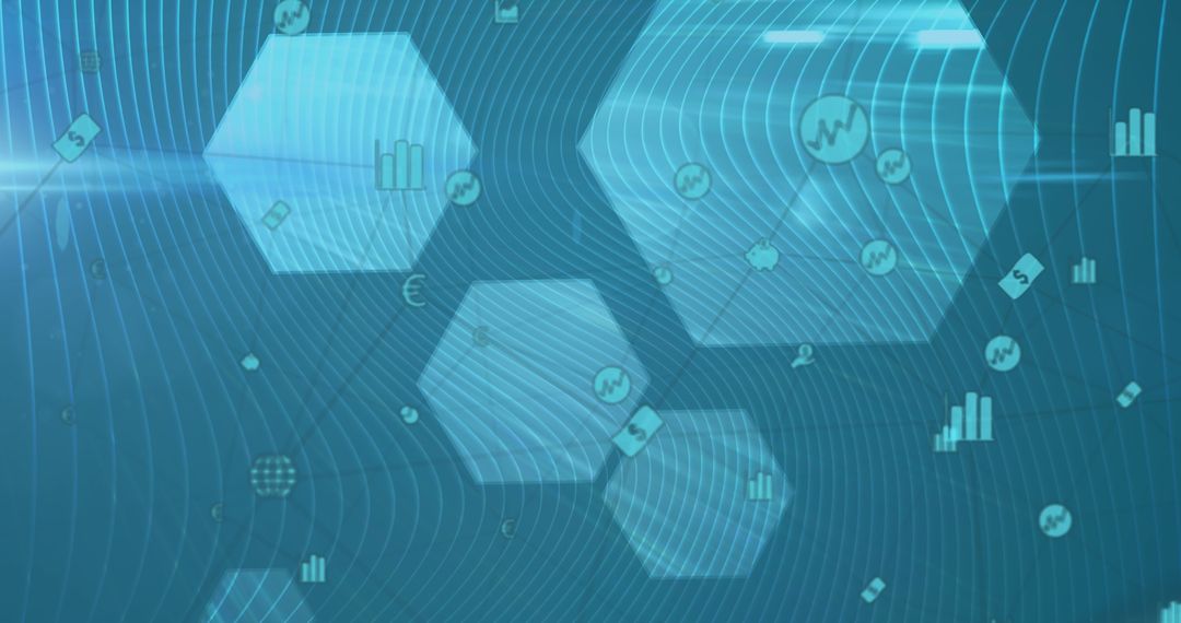 Digital Network with Market Icons over Hexagonal Grid