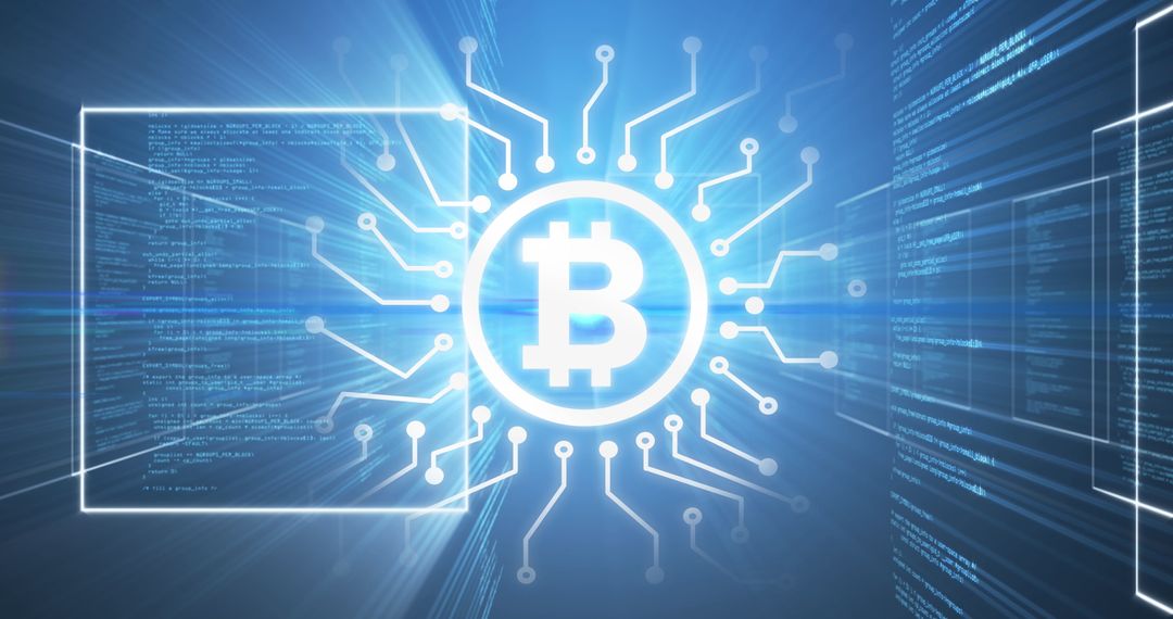 Glowing Bitcoin Symbol on Digital Finance Background