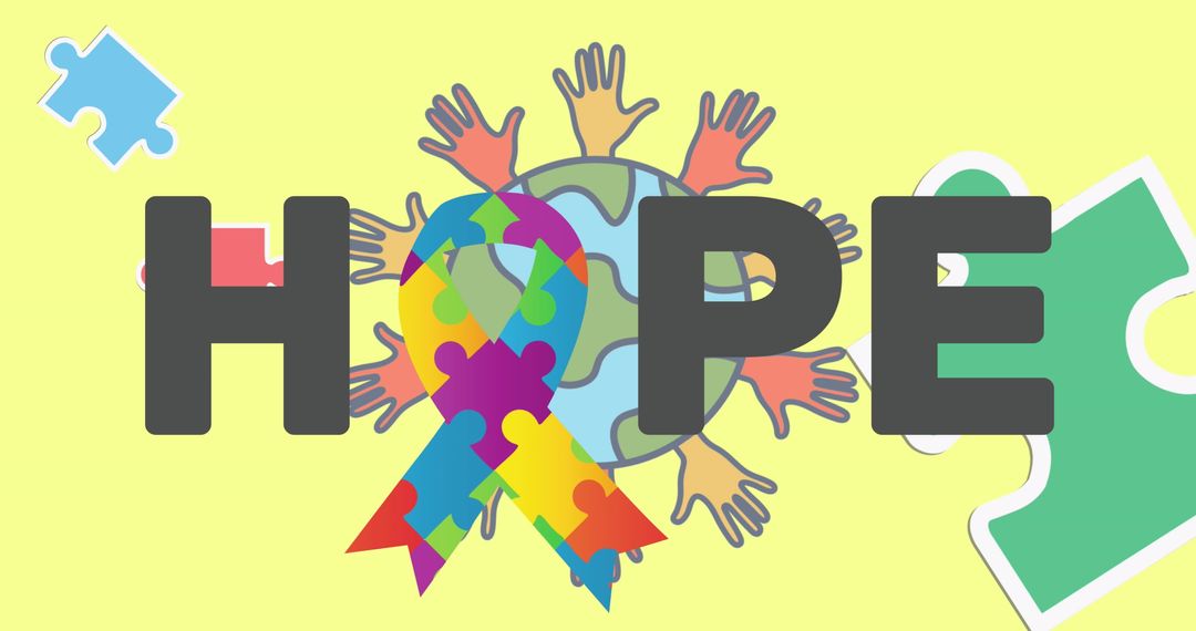 Hope and Support for Autism Awareness with Puzzle Ribbon and Globe