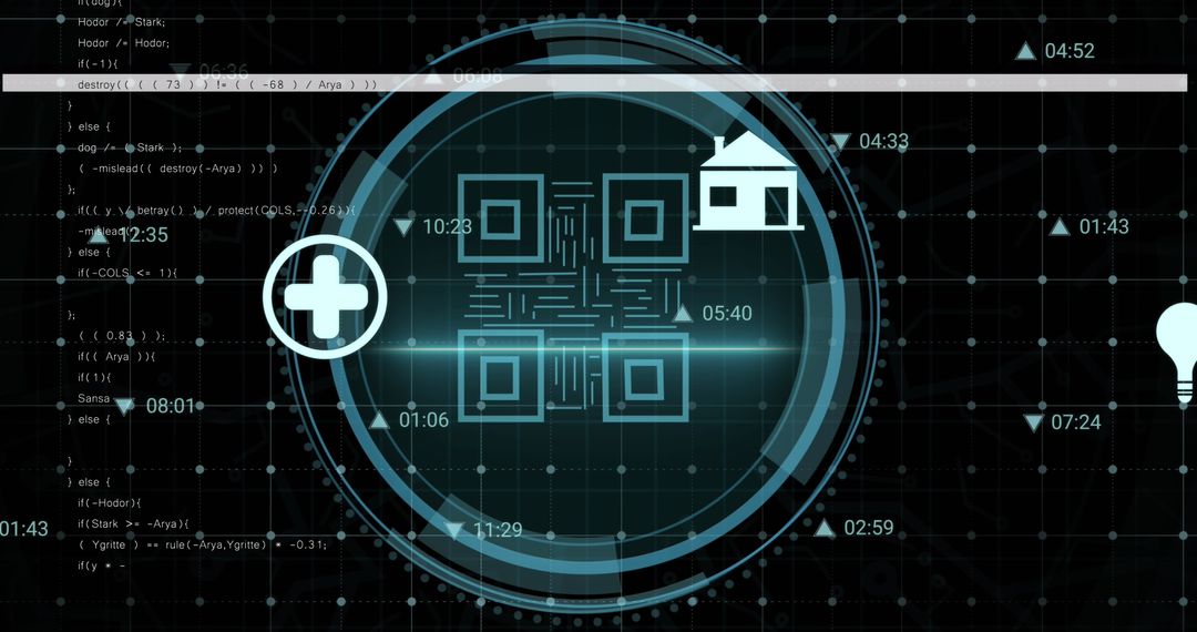 Futuristic Interface with HUD Overlay and Scrolling Code