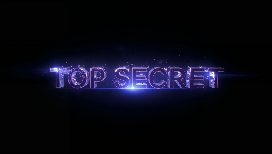 Glowing 3D TOP SECRET Neon Text with Futuristic Purple Lens Flare and Sparks Cinematic Metallic