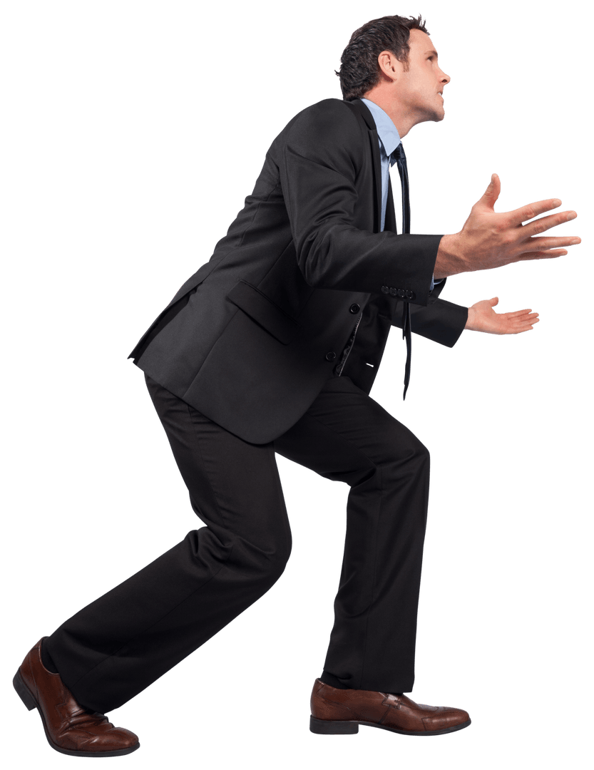 Businessman with Arms Outstretched in Dynamic Transparent Pose