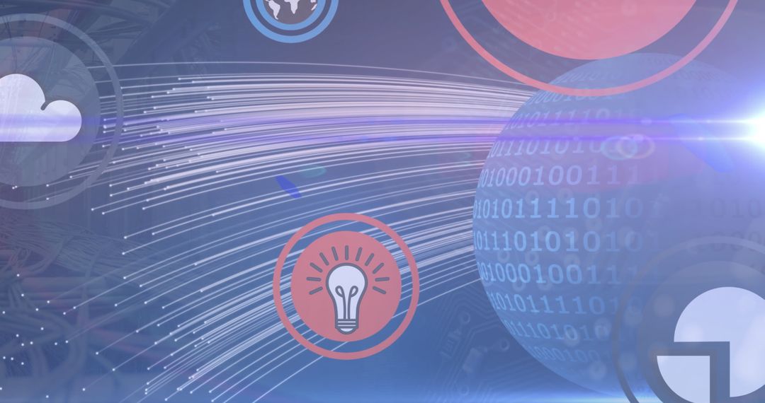 Digital Network Icons on Binary Data Globe Technology Concept