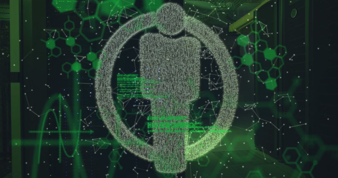 Digital Cybernetic Man Symbol with Modern Coding Network
