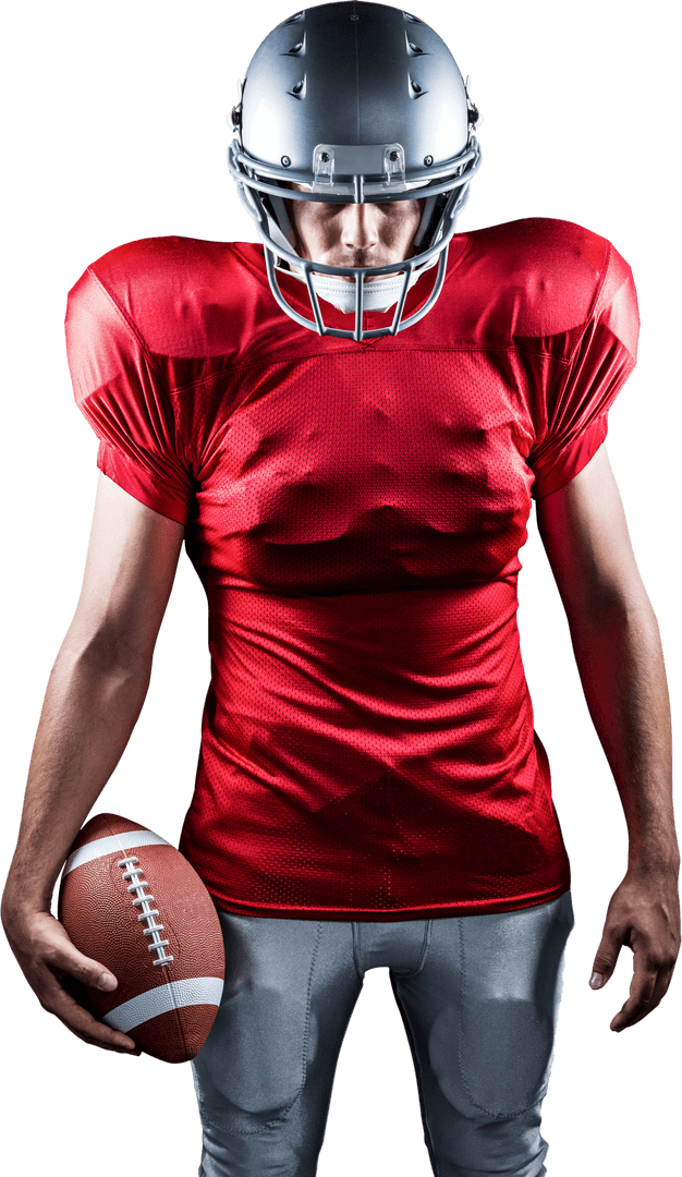 Transparent American Football Player with Ball Red Jersey