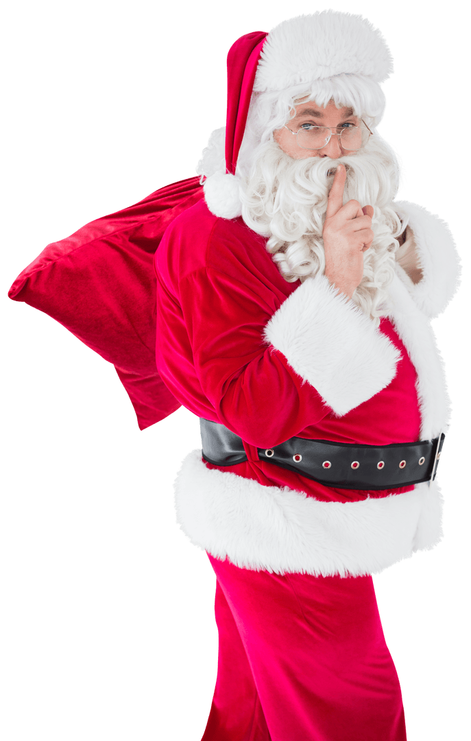 Transparent Santa Claus Keeping a Secret with Red Sack