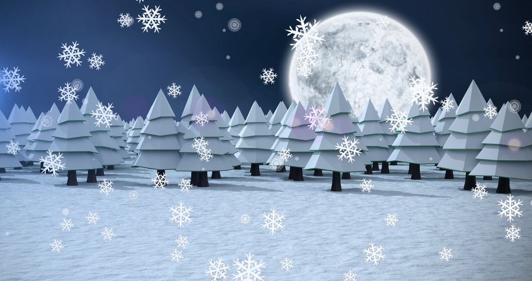 Snowflakes Falling Over Moonlit Christmas Forest