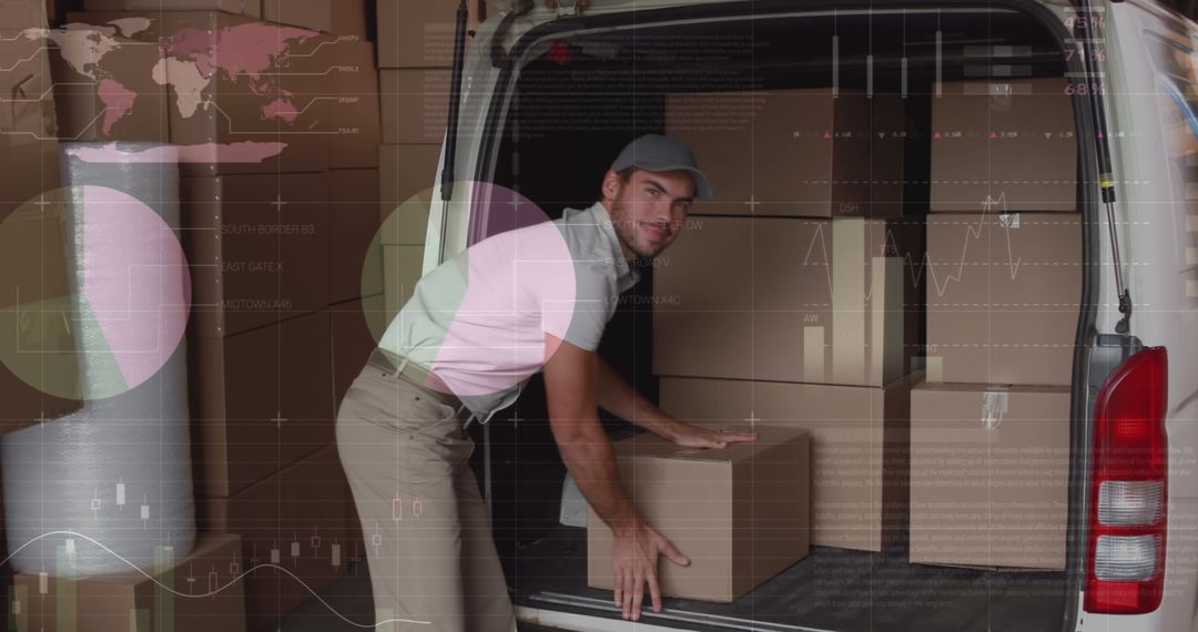 Delivery Driver Loading Van with Data Graphics Overlay