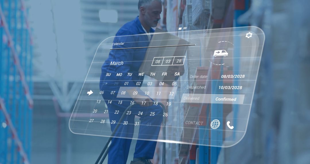 Warehouse Employee Using Futuristic Digital Interface