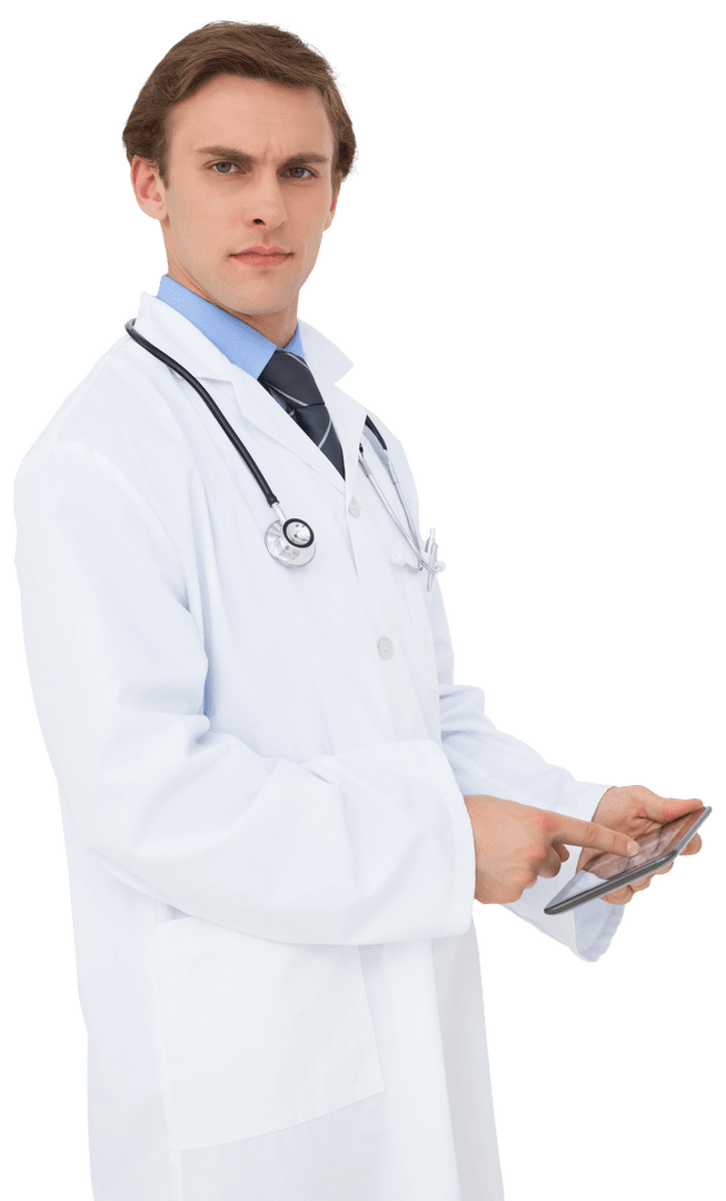 Transparent Background: Doctor Using Tablet for Medical Work