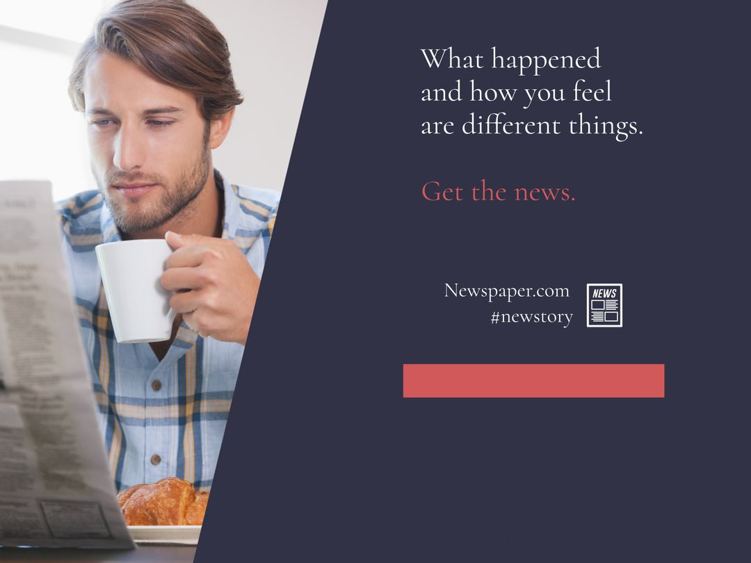 Man Reading Newspaper Enjoying Morning Coffee Indoors