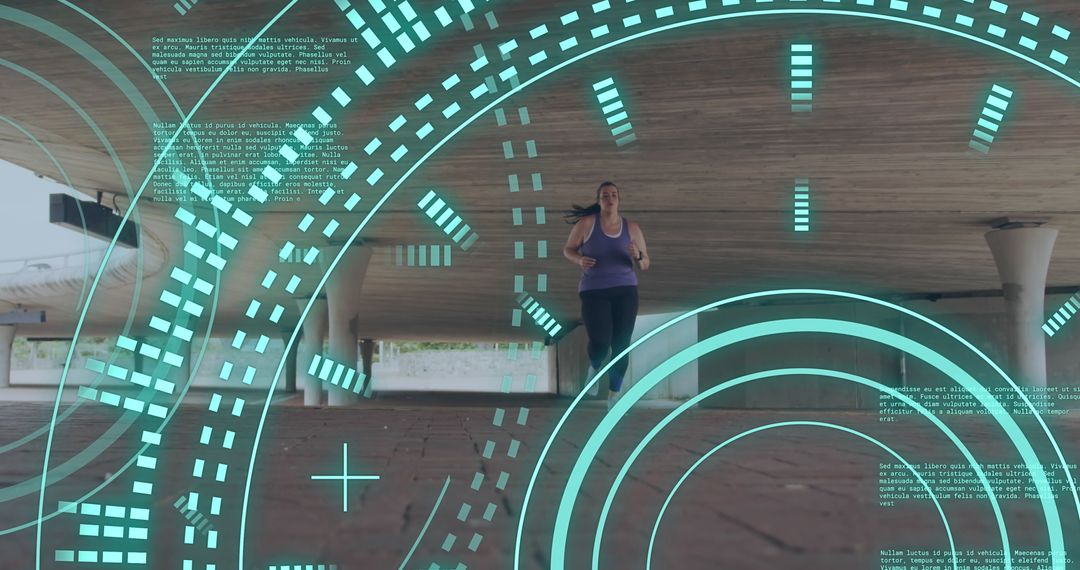 Digital Overlay on Woman Jogging in Urban Environment