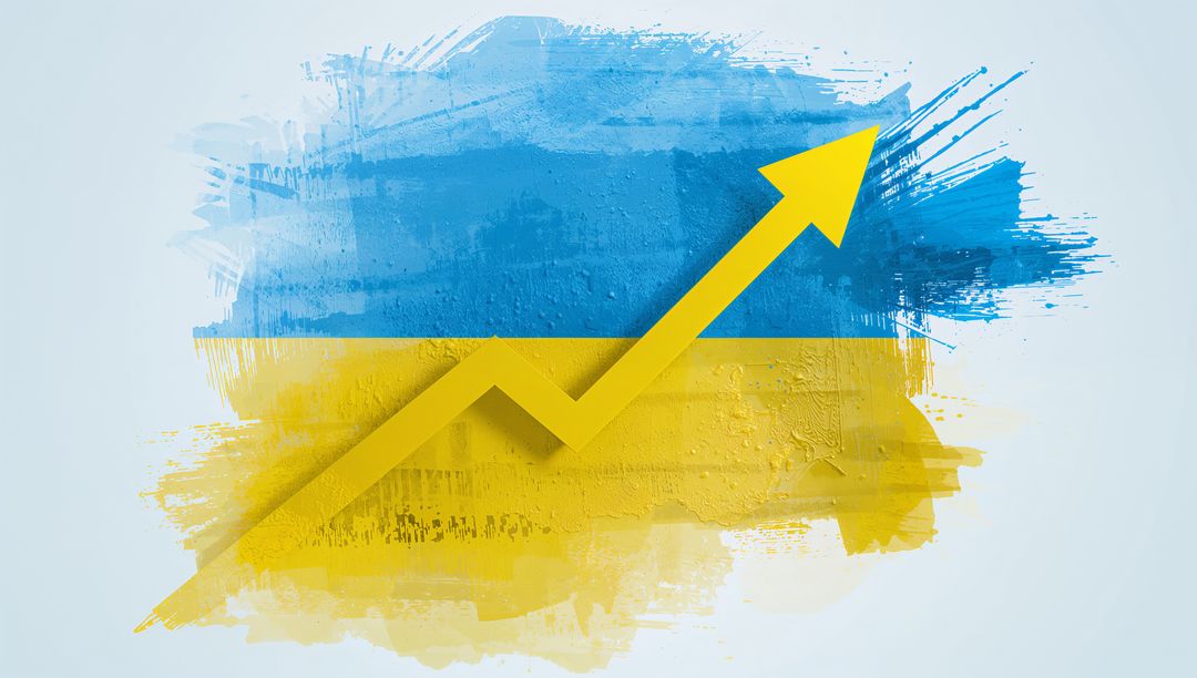 Upward Arrow on Brush Stroke Ukrainian Flag Represents Progress