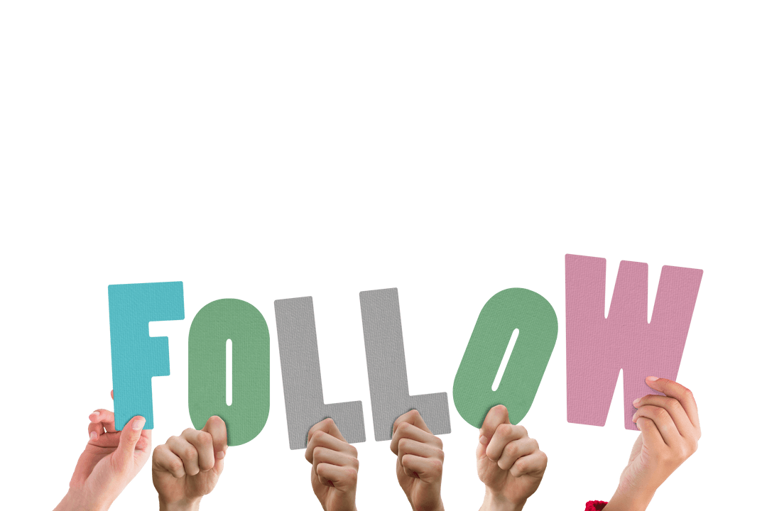 Hands Holding Follow Text on Transparent Background - Download Free Stock Images Pikwizard.com